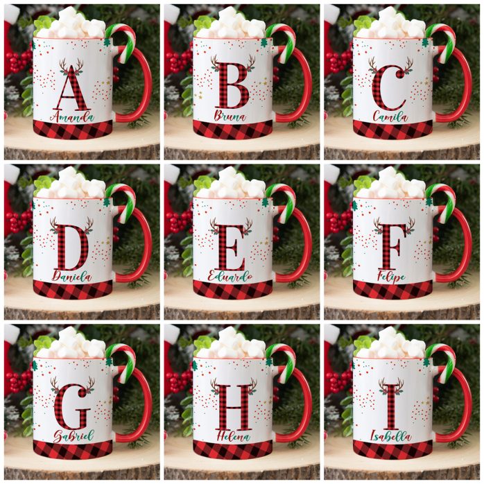 Estampas Caneca Alfabeto Natalino Xadrez Letras Iniciais Png