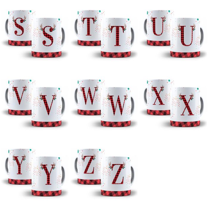 Estampas Caneca Alfabeto Natalino Xadrez Letras Iniciais Png