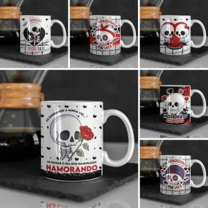 Estampas Caneca Camiseta Azulejo Dia Dos Namorados Caveira