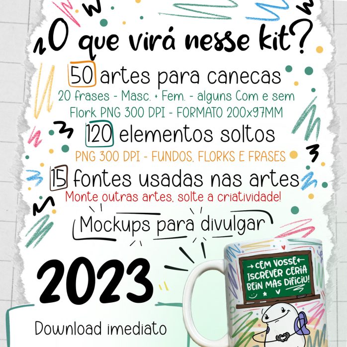 Estampas Caneca Dia dos professores 2023 Florks Fofos Frases