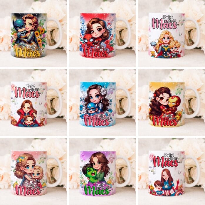 Estampas Caneca Mães Heroínas Sublimação + Ilustrações Png