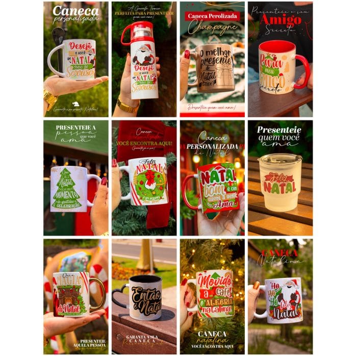 Estampas Caneca Natal Frases Natalinas Figuras Ilustrações