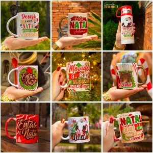 Estampas Caneca Natal Frases Natalinas Figuras Ilustrações