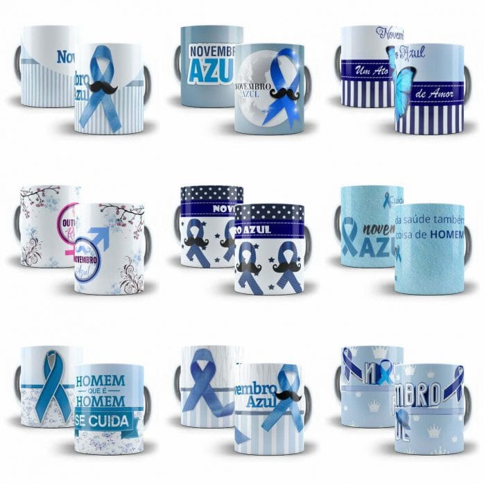 Estampas Caneca Novembro Azul Sublimação Editável CDR e PSD