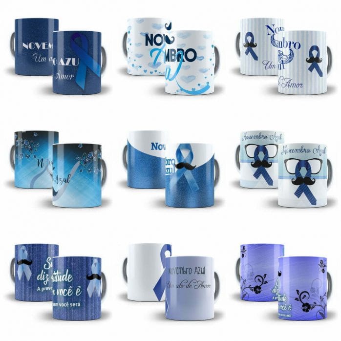 Estampas Caneca Novembro Azul Sublimação Editável CDR e PSD