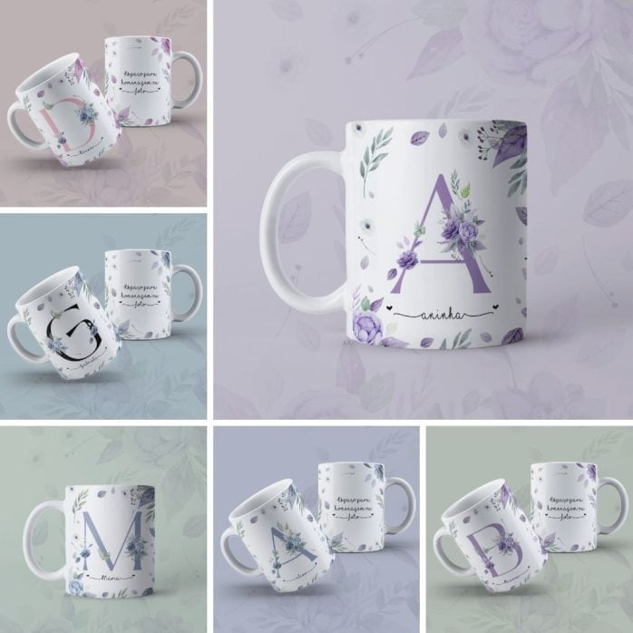 Estampas Canecas Alfabeto Floral Dia Das Mulheres Sublimação