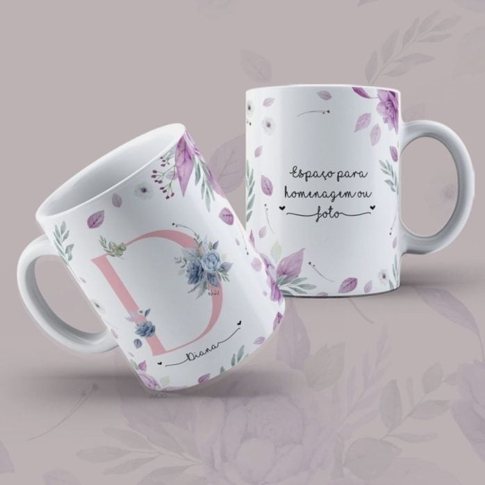 Estampas Canecas Alfabeto Floral Dia Das Mulheres Sublimação