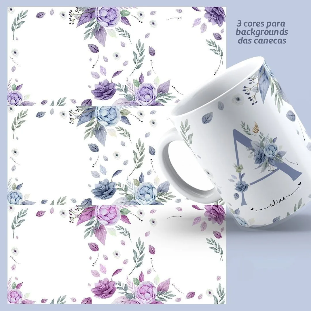 Estampas Canecas Alfabeto Floral Dia Das Mulheres Sublimação 7 Estampas Canecas Alfabeto Floral Dia Das Mulheres Sublimação