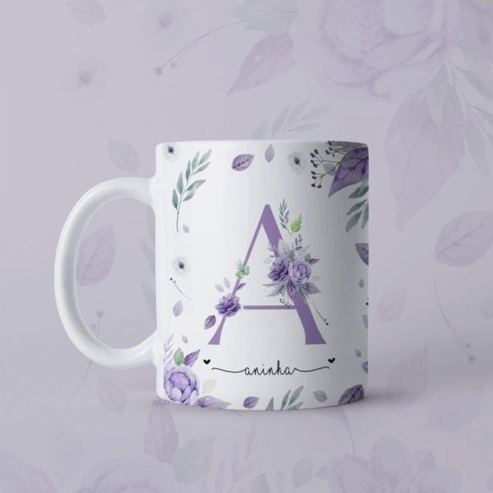 Estampas Canecas Alfabeto Floral Dia Das Mulheres Sublimação