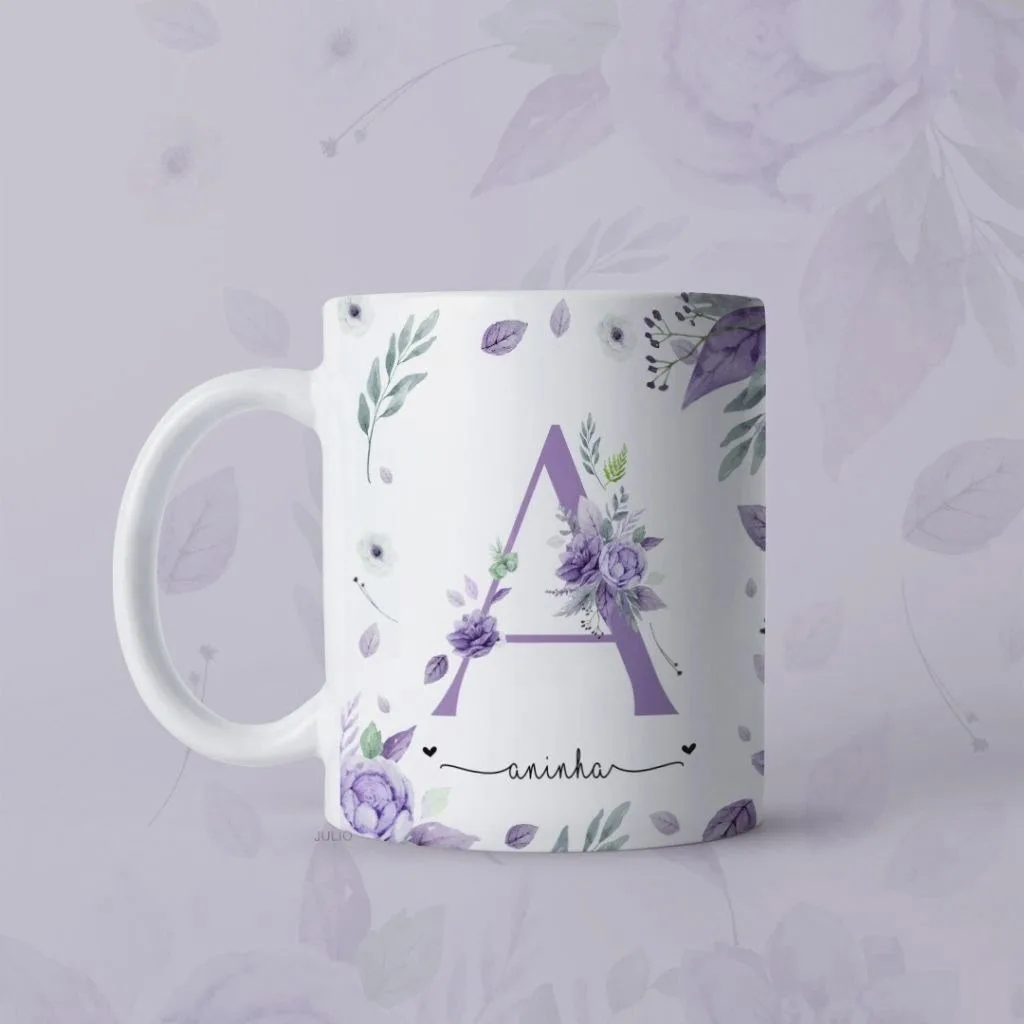 Estampas Canecas Alfabeto Floral Dia Das Mulheres Sublimação 4 Estampas Canecas Alfabeto Floral Dia Das Mulheres Sublimação
