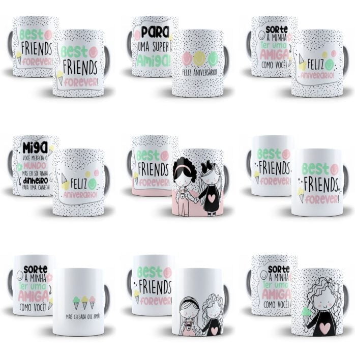 Estampas Sublimação Caneca Dia do Amigo Amizade Frases Png