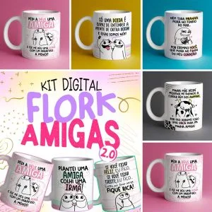 Estampas Sublimação Caneca Flork Amigas Dia do Amigo Amizade