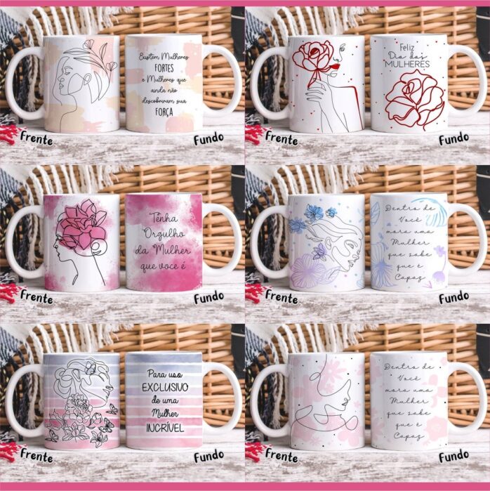Estampas Sublimar Canecas em Linhas Dia das Mulheres