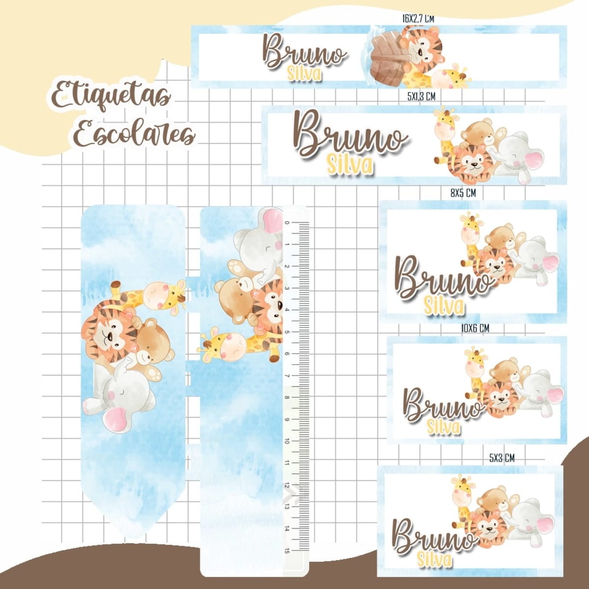Etiqueta Escolar Arca de Noé para Imprimir 1 Coleção de etiquetas escolares personalizadas com ilustrações de animais bebês estilo aquarela.