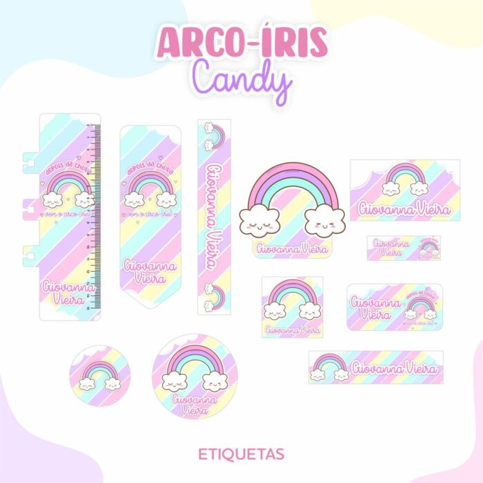 Etiqueta Escolar Arco Íris Candy- Arquivo Digital