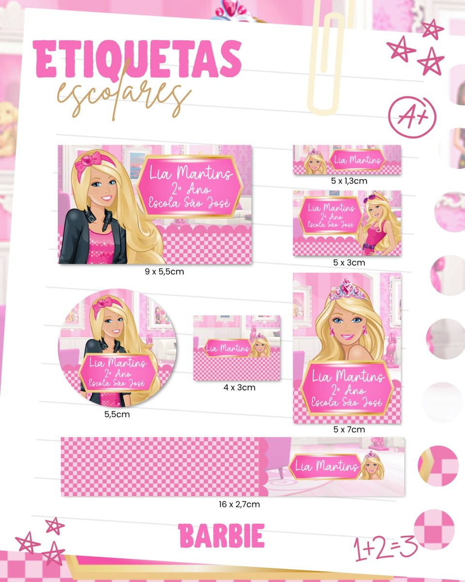 Etiquetas Escolares Barbie para Imprimir Arquivo Digital 1 Etiquetas Escolares Barbie para Imprimir Arquivo Digital