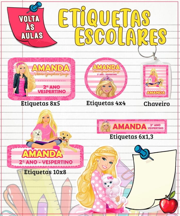 Etiqueta Escolar Barbie Rosa
