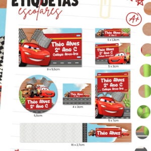 Baixe Etiquetas Escolares Carros Disney em PNG e PDF 18 etiqueta escolar carros disney 01 arquivo digital