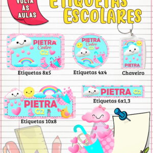 Etiqueta Escolar Chuva de Amor Menina para Personalizar 7 etiqueta escolar chuva de amor menina arquivo digital