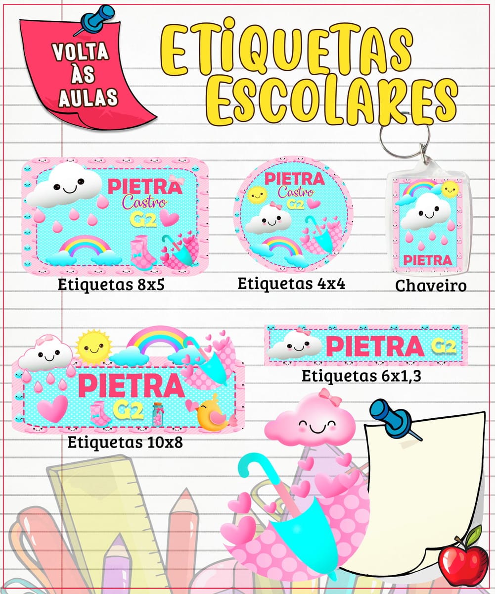 Etiqueta Escolar Chuva de Amor Menina para Personalizar 1 Etiqueta Escolar Chuva de Amor Menina para Personalizar