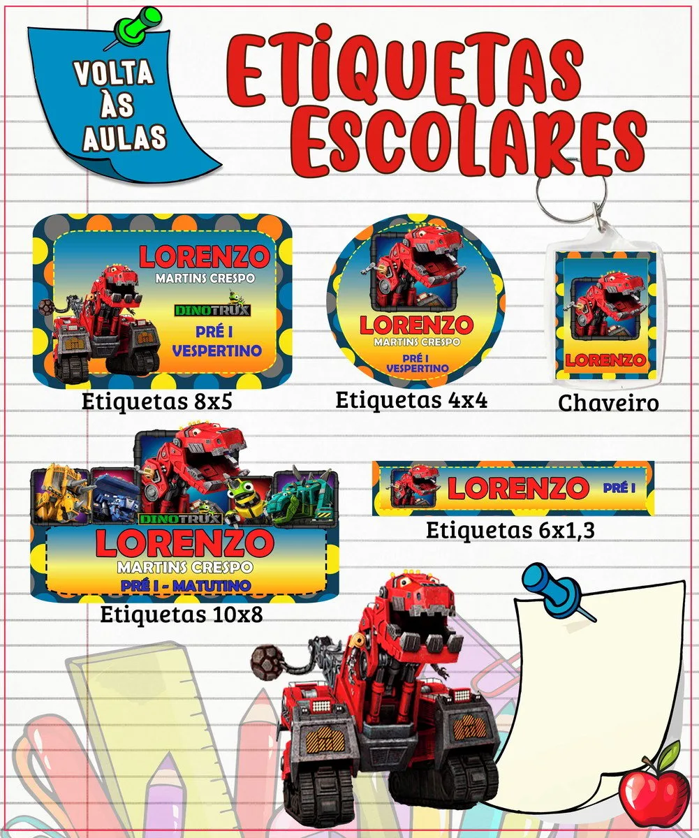 Etiqueta Escolar Dinotrux 1 Etiqueta Escolar Dinotrux