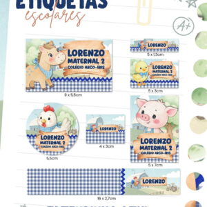 Etiquetas Escolares Fazendinha para Imprimir e Personalizar 6 etiqueta escolar fazendinha azul arquivo digital