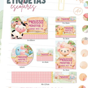 Etiqueta Escolar Fazendinha Rosa Digital para Imprimir 15 etiqueta escolar fazendinha rosa arquivo digital