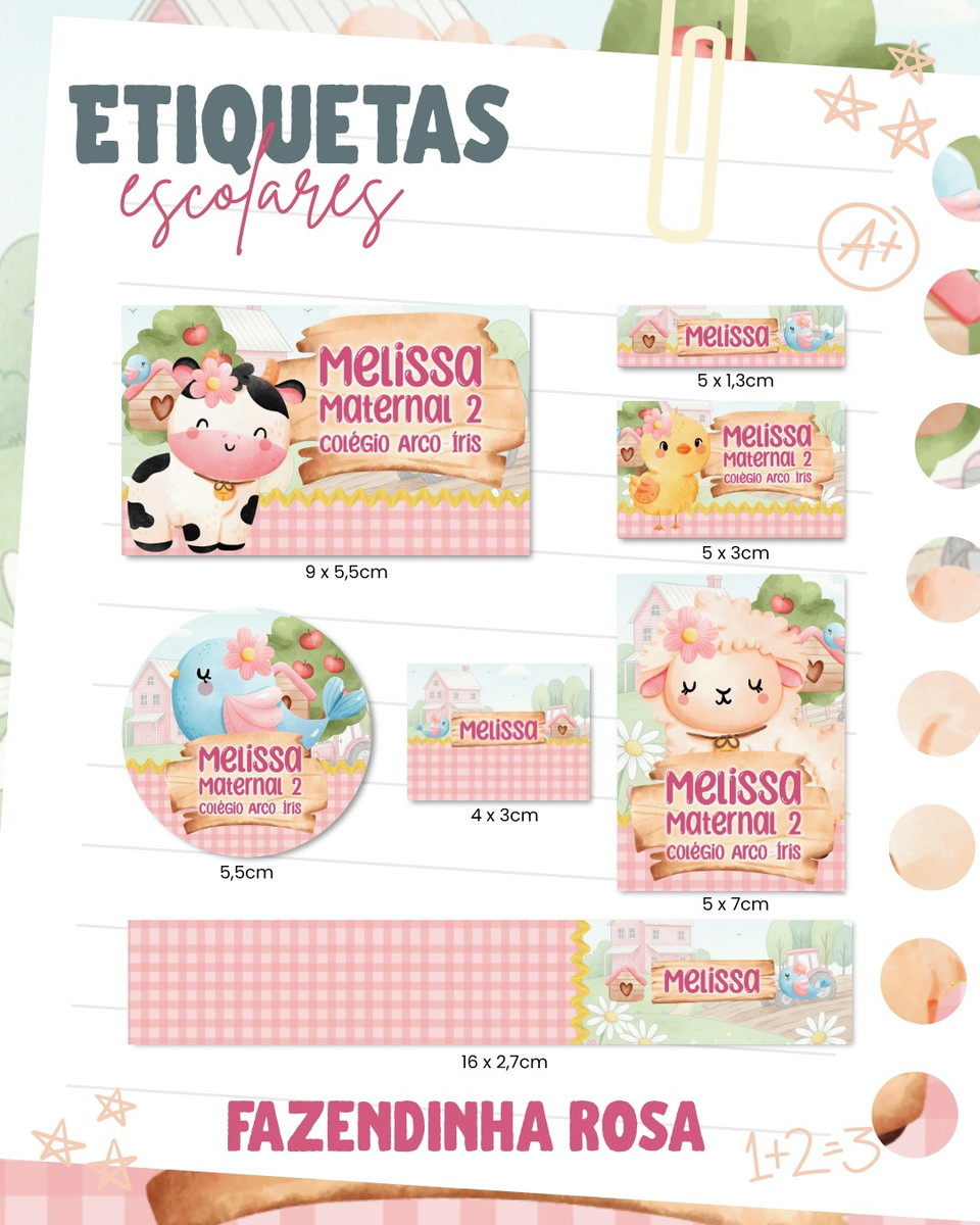 Etiqueta Escolar Fazendinha Rosa Digital para Imprimir 1 Etiqueta Escolar Fazendinha Rosa Digital para Imprimir