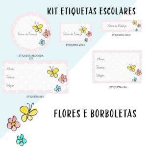 Etiqueta Escolar Floral e Borboletas