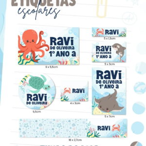Etiquetas Escolares Fundo do Mar para Menino 10 etiqueta escolar fundo do mar menino arquivo digital