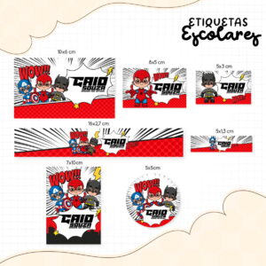 Etiqueta Escolar Heróis Cute