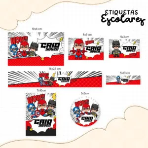 Etiqueta Escolar Heróis Cute 13 Etiqueta Escolar Heróis Cute