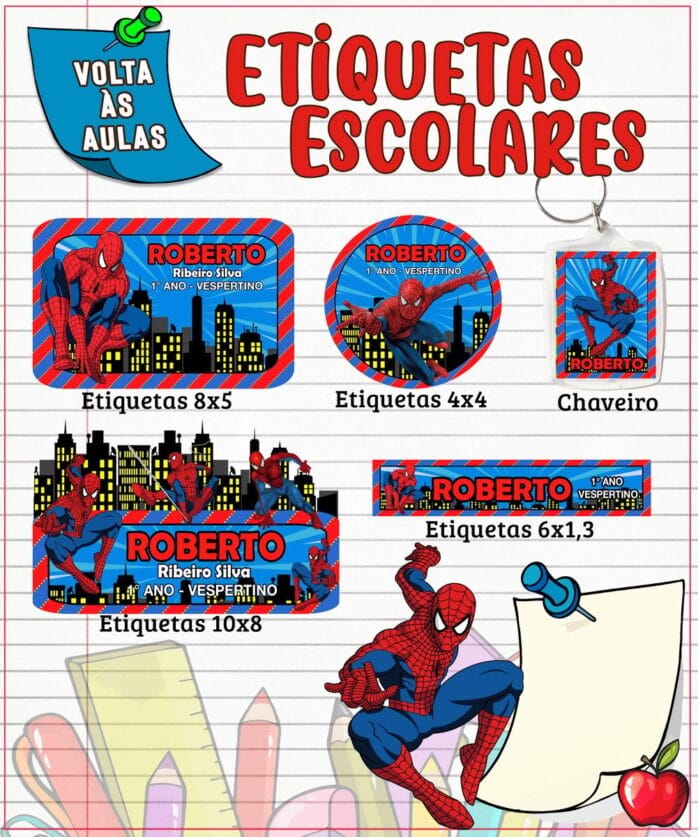 Etiqueta Escolar Homem Aranha