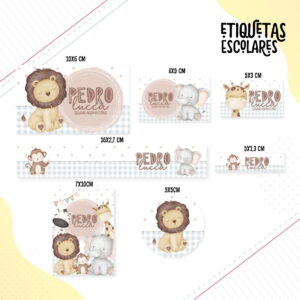Etiqueta Escolar Menino Animais Fofos Arquivo Digital