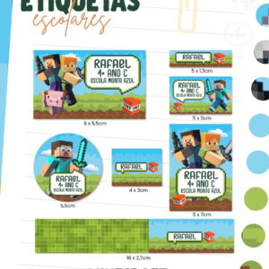 Arquivo Digital Etiqueta Escolar Minecraft PNG e PDF 27 etiqueta escolar minecraft arquivo digital 2