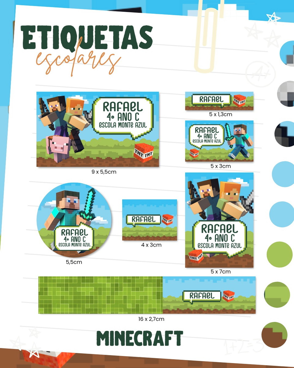 Arquivo Digital Etiqueta Escolar Minecraft PNG e PDF 1 Arquivo Digital Etiqueta Escolar Minecraft PNG e PDF