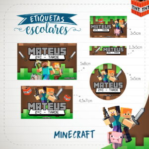 Etiqueta Escolar Minecraft Digital Para Personalizar 10 etiqueta escolar minecraft arquivo digital