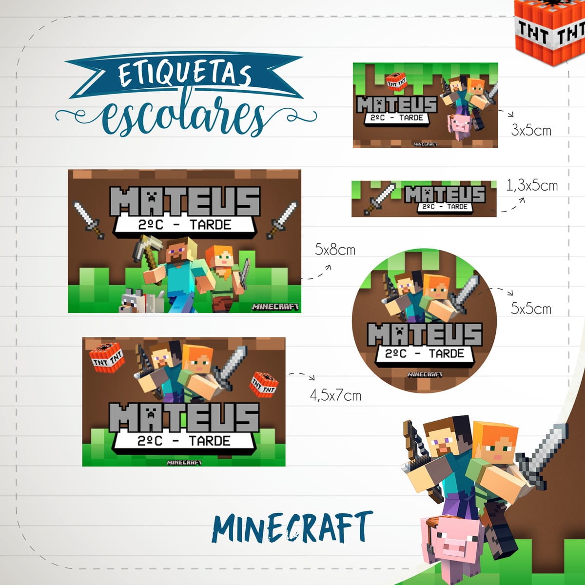 Etiqueta Escolar Minecraft Digital Para Personalizar 1 Etiqueta Escolar Minecraft Digital Para Personalizar