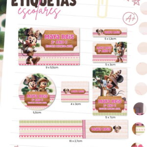 Etiqueta Escolar Minnie Safari Arquivo Digital PNG PDF 9 etiqueta escolar minnie safari arquivo digital