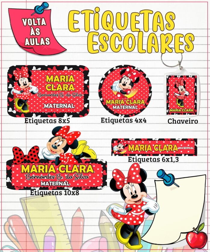Etiqueta Escolar Minnie Vermelha