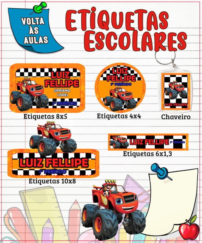 Etiqueta Escolar Monster Machine