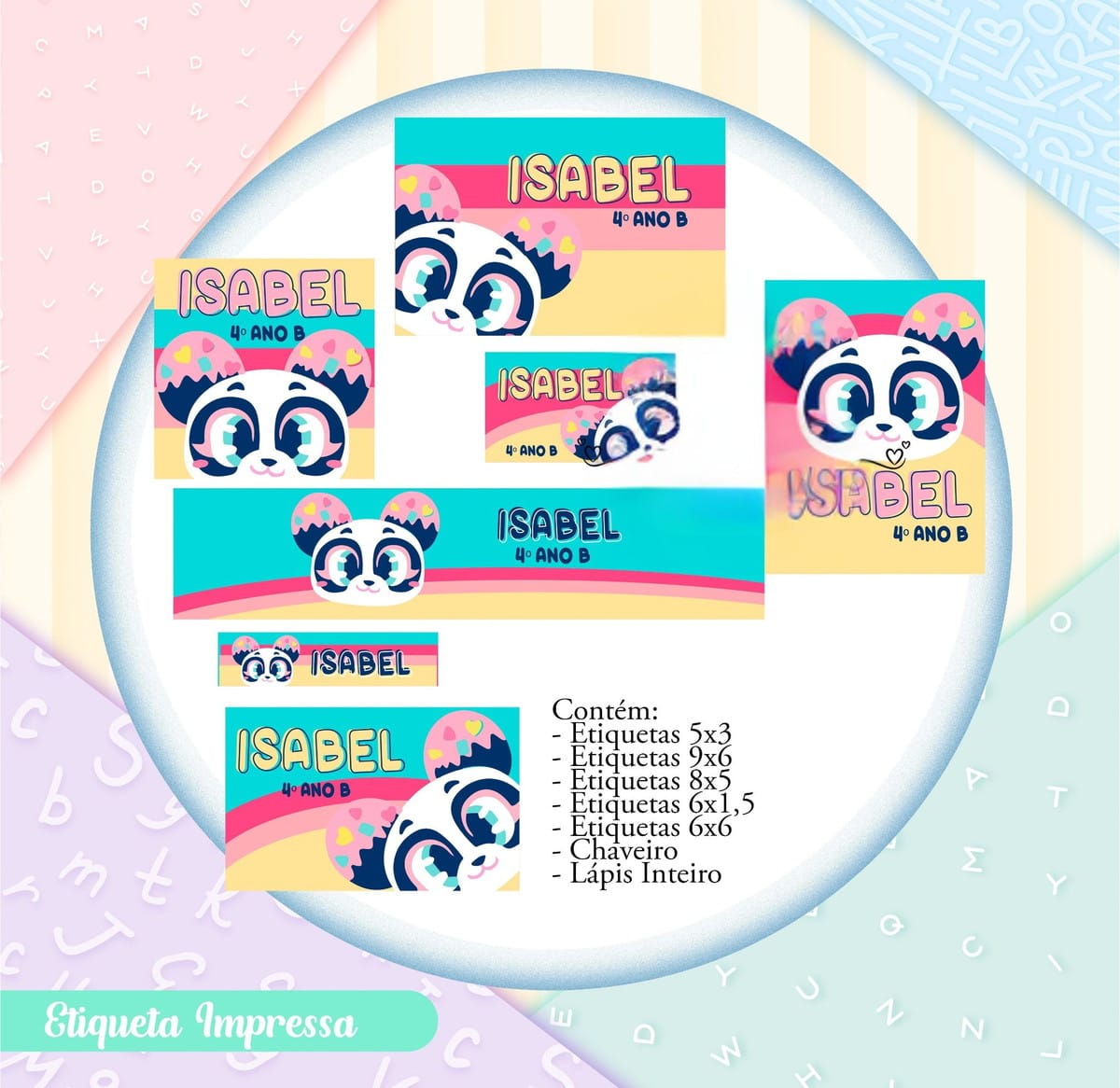 Etiqueta Escolar Panda Digital para Personalizar 1 Etiqueta Escolar Panda Digital para Personalizar