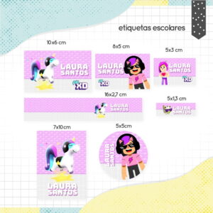 Etiqueta Escolar Menina Tema PKXD Arquivo Editável 11 etiqueta escolar pkxd menina arquivo digital