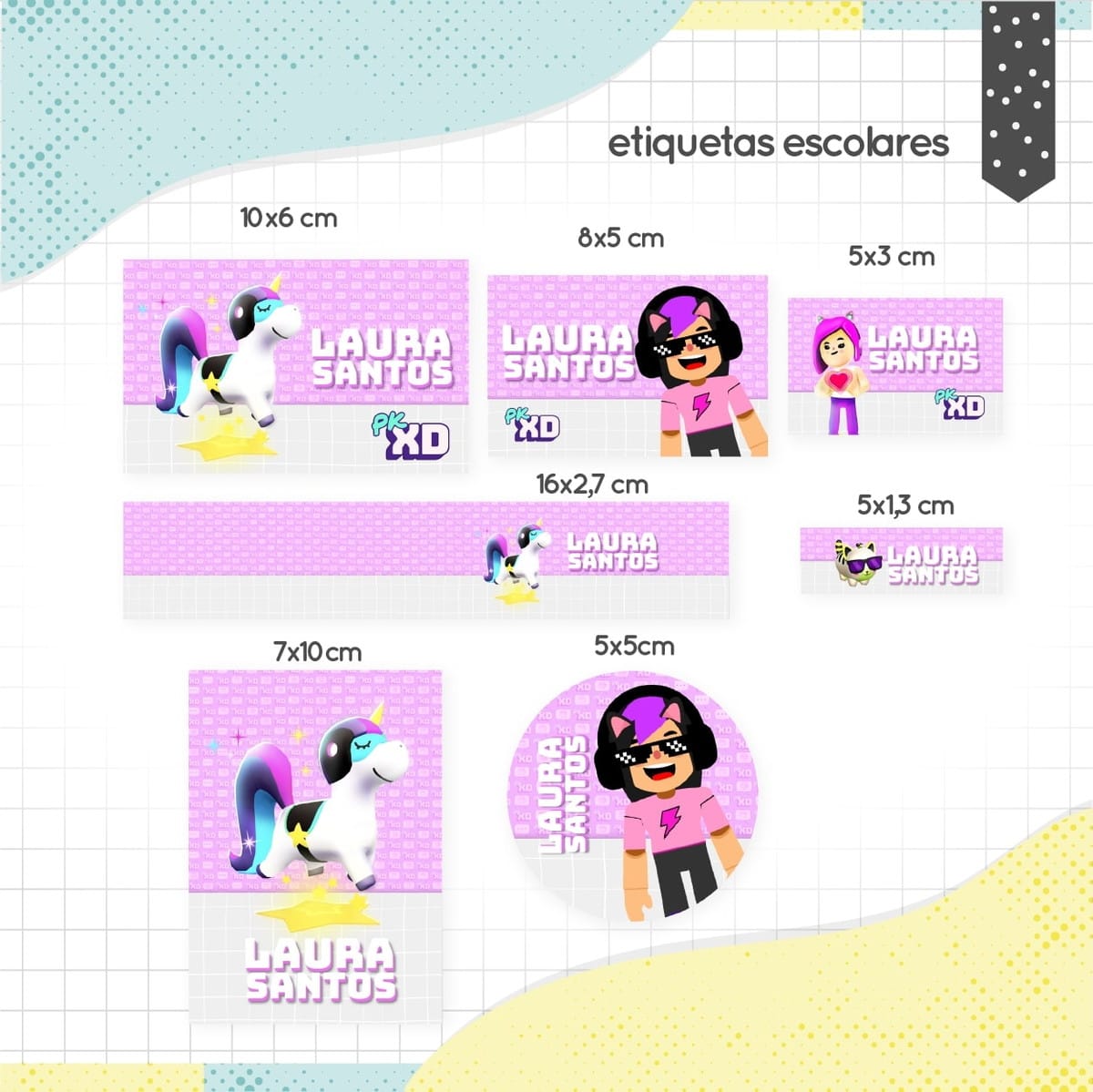 Etiqueta Escolar Menina Tema PKXD Arquivo Editável 1 Etiqueta Escolar Menina Tema PKXD Arquivo Editável