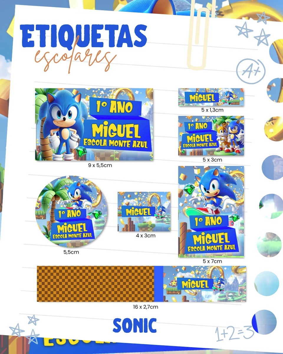 Etiqueta Escolar Sonic Arquivo Digital para Imprimir 1 Etiqueta Escolar Sonic Arquivo Digital para Imprimir