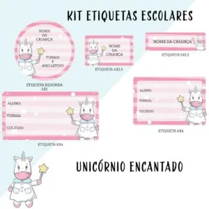 Etiqueta Escolar Unicórnio Menina