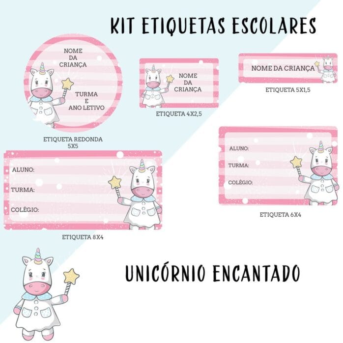 Etiqueta Escolar Unicórnio Menina