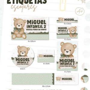 Etiqueta Escolar Digital Ursinho Verde PNG e PDF 17 etiqueta escolar ursinho verde arquivo digital
