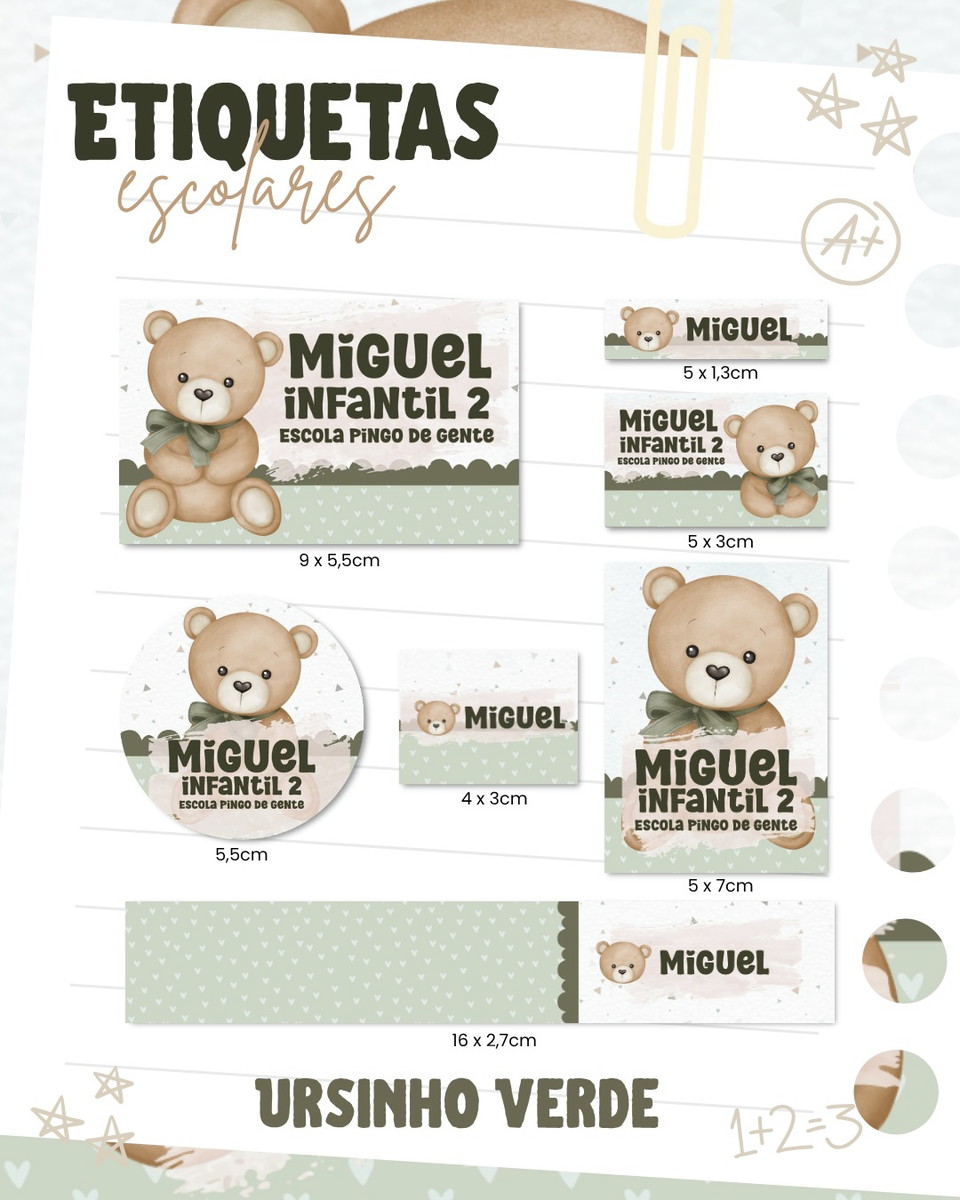 Etiqueta Escolar Digital Ursinho Verde PNG e PDF 1 Etiqueta Escolar Digital Ursinho Verde PNG e PDF