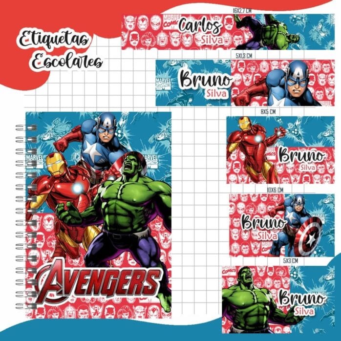 Etiqueta Escolar Vingadores Menino